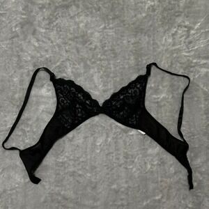 Vintage Vassarette Black Lace Bralette Sheer Floral Triangle Bra 34A